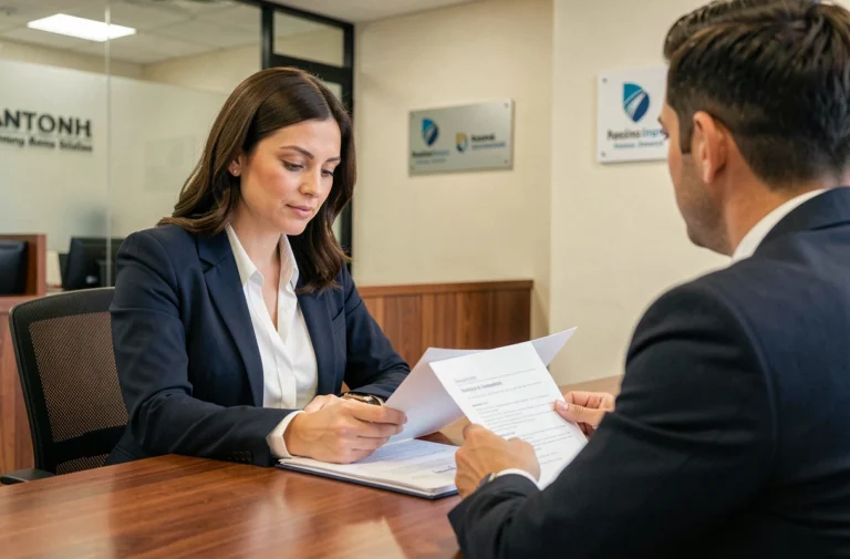 Conseillère bancaire aidant une cliente à comprendre ses services bancaires dans une agence moderne