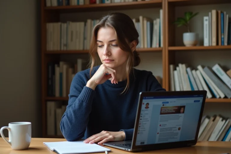Femme vérifiant des informations sur un couple sur son ordinateur portable dans un bureau à domicile